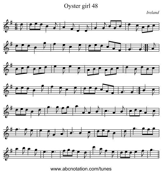 Oyster girl 48 - staff notation