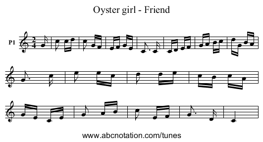 Oyster girl - Friend - staff notation