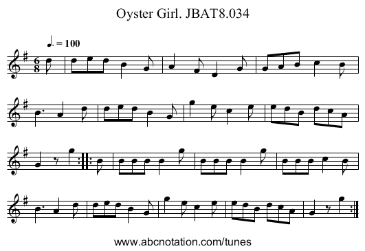 Oyster Girl. JBAT8.034 - staff notation