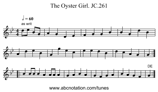 Oyster Girl. JC.261, The - staff notation