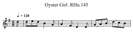 Oyster Girl. RHu.145 - staff notation