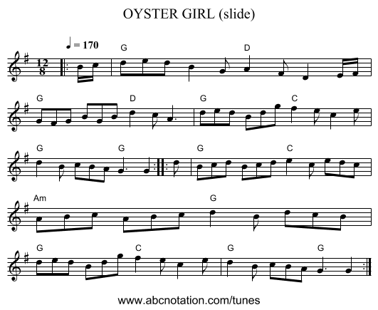OYSTER GIRL (slide) - staff notation