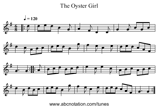 Oyster Girl, The - staff notation