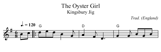 Oyster Girl, The - staff notation