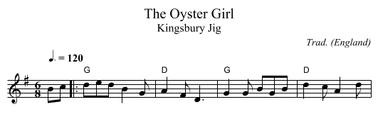 Oyster Girl, The - staff notation