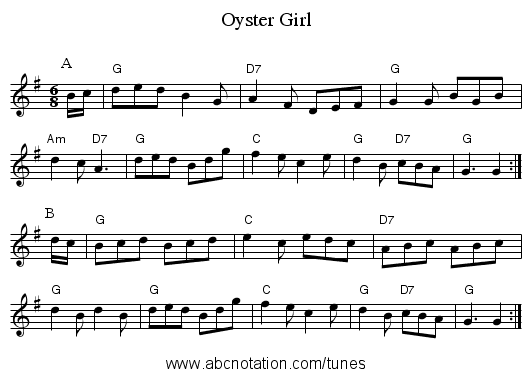 Oyster Girl - staff notation