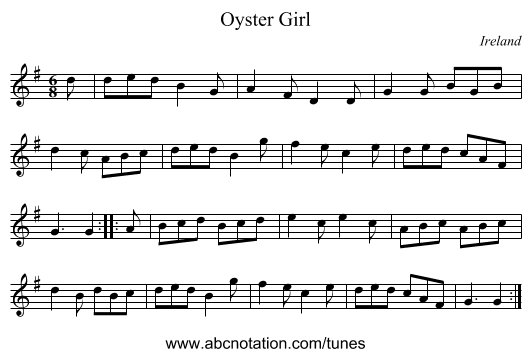 Oyster Girl - staff notation