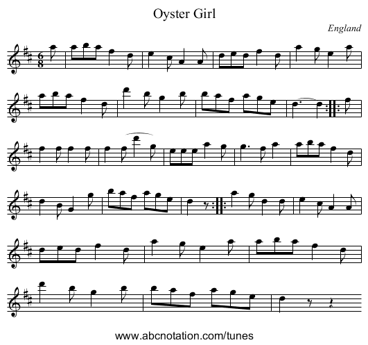 Oyster Girl - staff notation