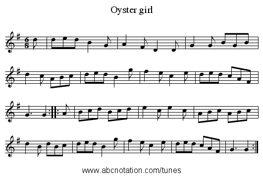 Oyster girl - staff notation