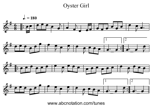 Oyster Girl - staff notation