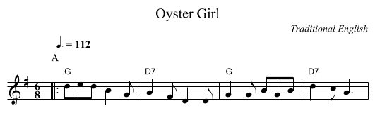 Oyster Girl - staff notation