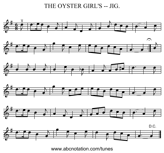 OYSTER GIRL'S -- JIG., THE - staff notation