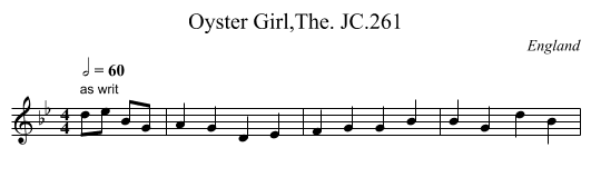 Oyster Girl,The. JC.261 - staff notation
