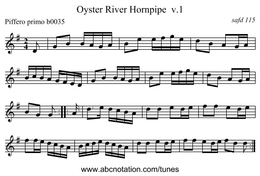 Oyster River Hornpipe  v.1 - staff notation