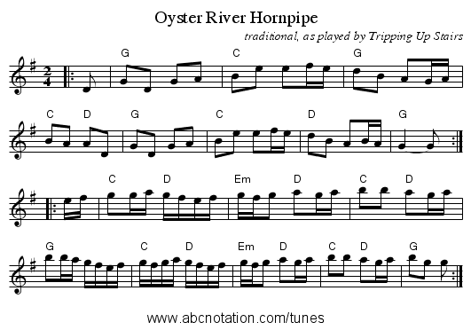 Oyster River Hornpipe - staff notation