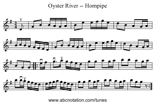 Oyster River -- Hornpipe - staff notation