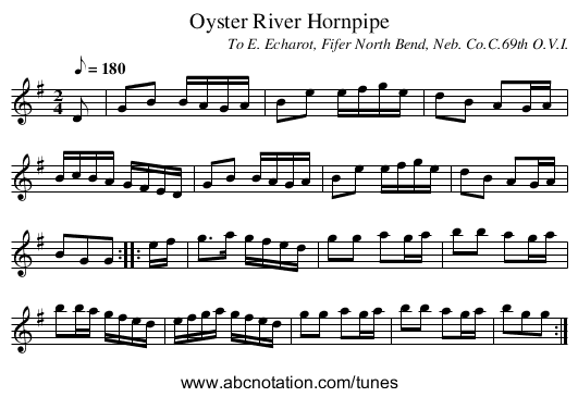 Oyster River Hornpipe - staff notation