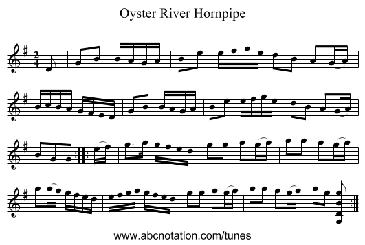 Oyster River Hornpipe - staff notation