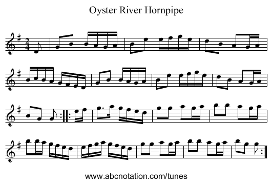 Oyster River Hornpipe - staff notation