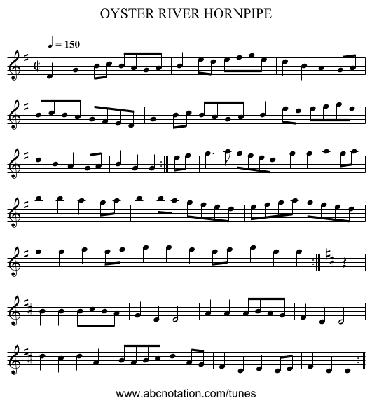 OYSTER RIVER HORNPIPE - staff notation