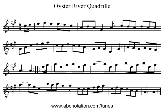 Oyster River Quadrille - staff notation