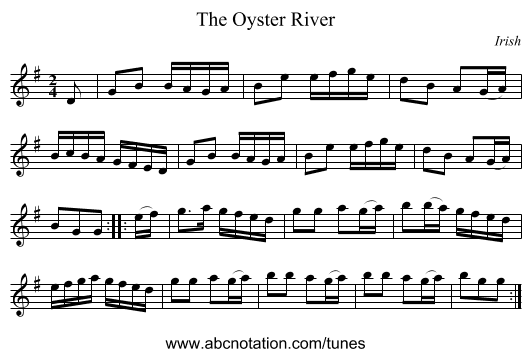 Oyster River, The - staff notation