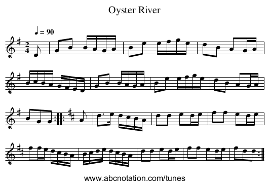 Oyster River - staff notation