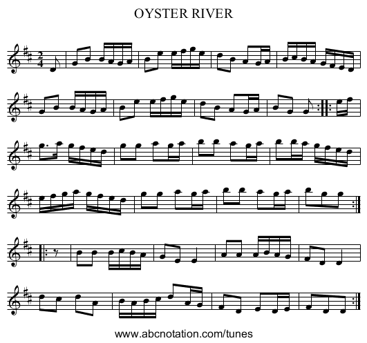 OYSTER RIVER - staff notation