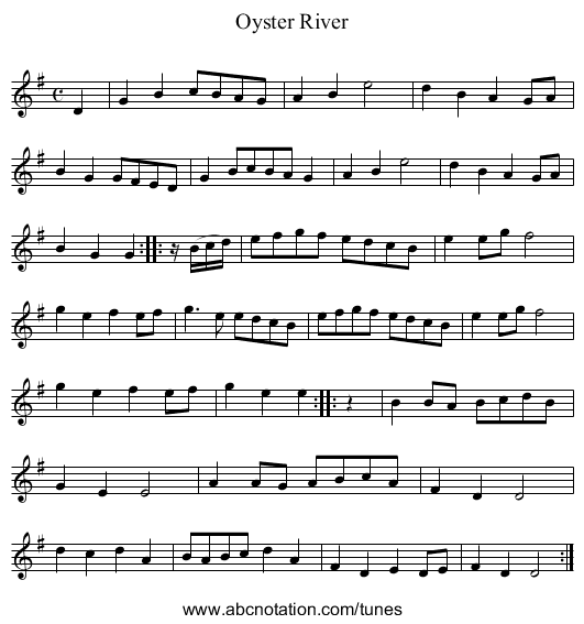 Oyster River - staff notation
