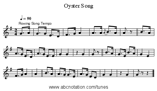 Oyster Song - staff notation