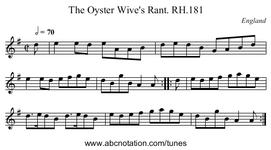 Oyster Wive's Rant. RH.181, The - staff notation