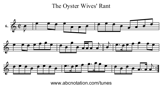 Oyster Wives' Rant, The - staff notation