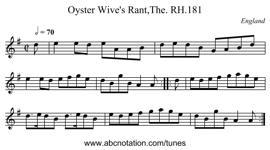 Oyster Wive's Rant,The. RH.181 - staff notation