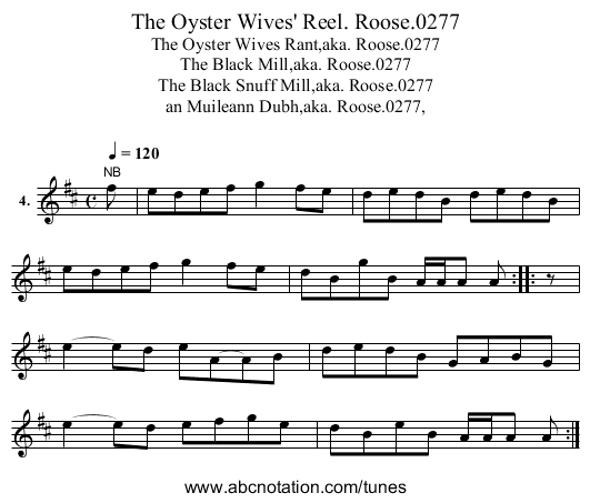 Oyster Wives' Reel. Roose.0277, The - staff notation