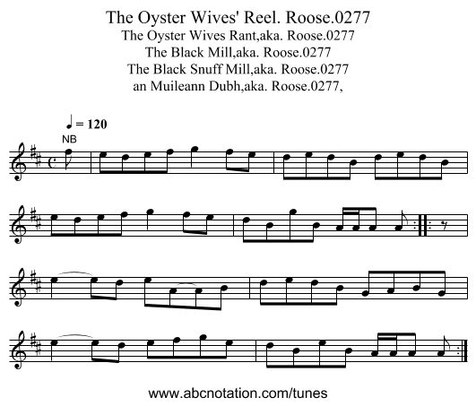 Oyster Wives' Reel. Roose.0277, The - staff notation