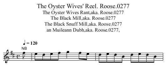 Oyster Wives' Reel. Roose.0277, The - staff notation
