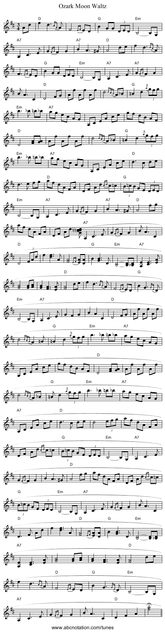 Ozark Moon Waltz - staff notation
