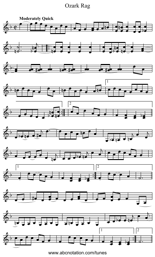 Ozark Rag - staff notation