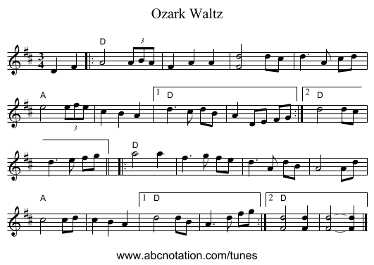Ozark Waltz - staff notation