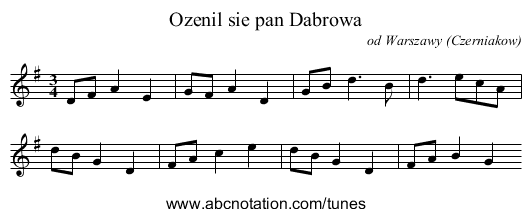 Ozenil sie pan Dabrowa - staff notation