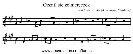 Ozenil sie zolniereczek - staff notation