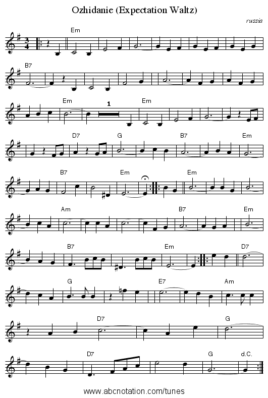 Ozhidanie (Expectation Waltz) - staff notation