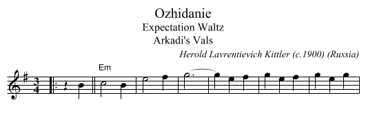 Ozhidanie - staff notation