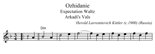 Ozhidanie - staff notation