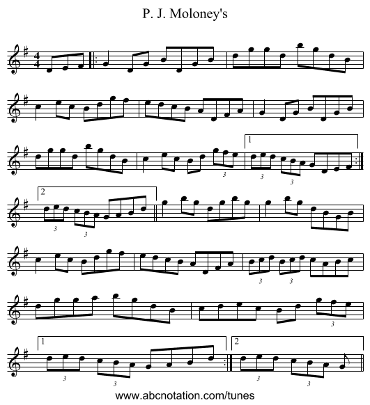 P. J. Moloney's - staff notation