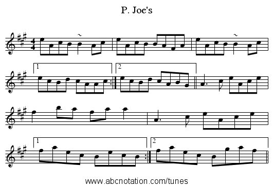 P. Joe's - staff notation