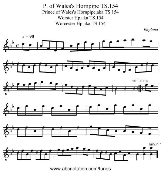 P. of Wales's Hornpipe TS.154 - staff notation