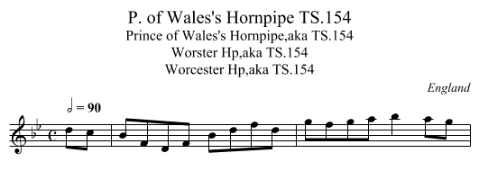 P. of Wales's Hornpipe TS.154 - staff notation