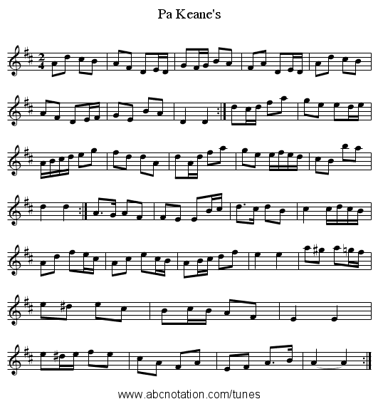 Pa Keane's - staff notation