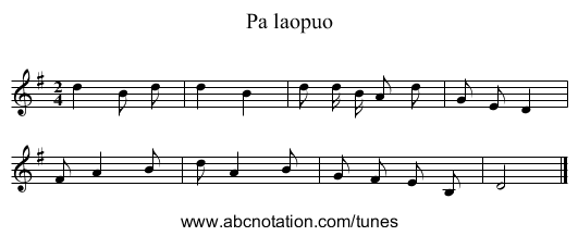 Pa laopuo - staff notation